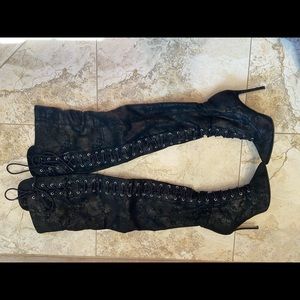 GUESS NAZZELL THIGH HIGH LACE UP BOOTS